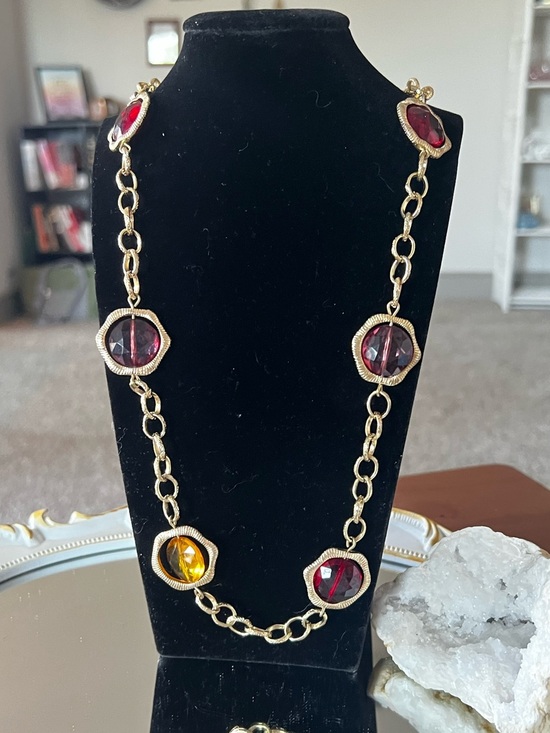 Jewelry - Chain Necklace & Bracelet Set with Faceted Stones